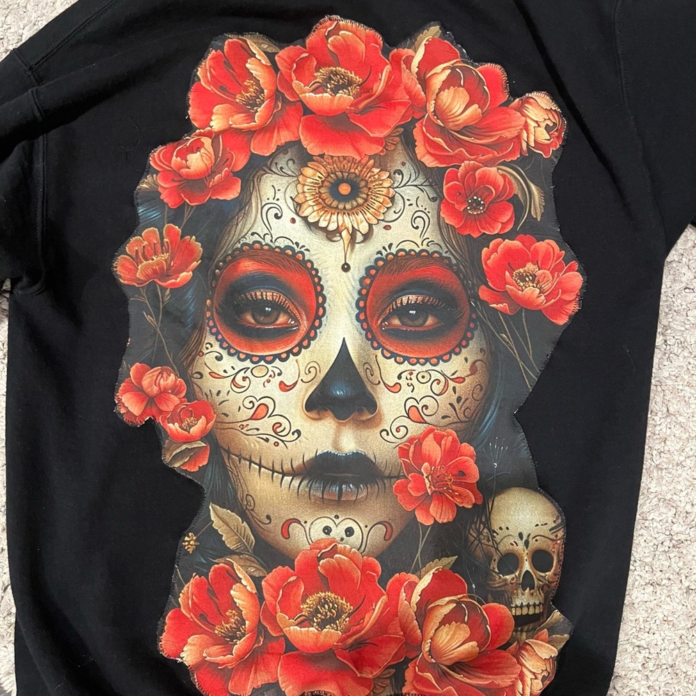 Beautiful sexy sugar skull upcycled Unisex Black Med hoodie